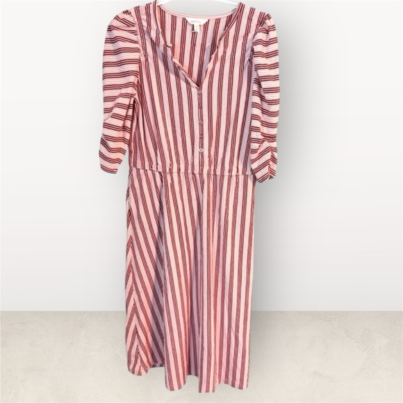 Matilda Jane Dresses & Skirts - Matilda Jane Pink and White Puff Sleeve Midi Dress